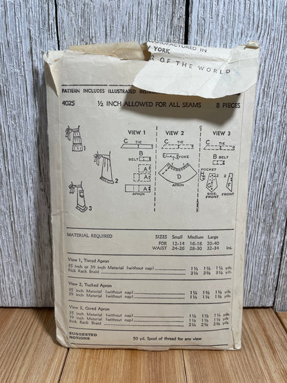 Advance Pattern 4025 Tiered Ruffled Apron Size Medium 16-18 Pattern Complete