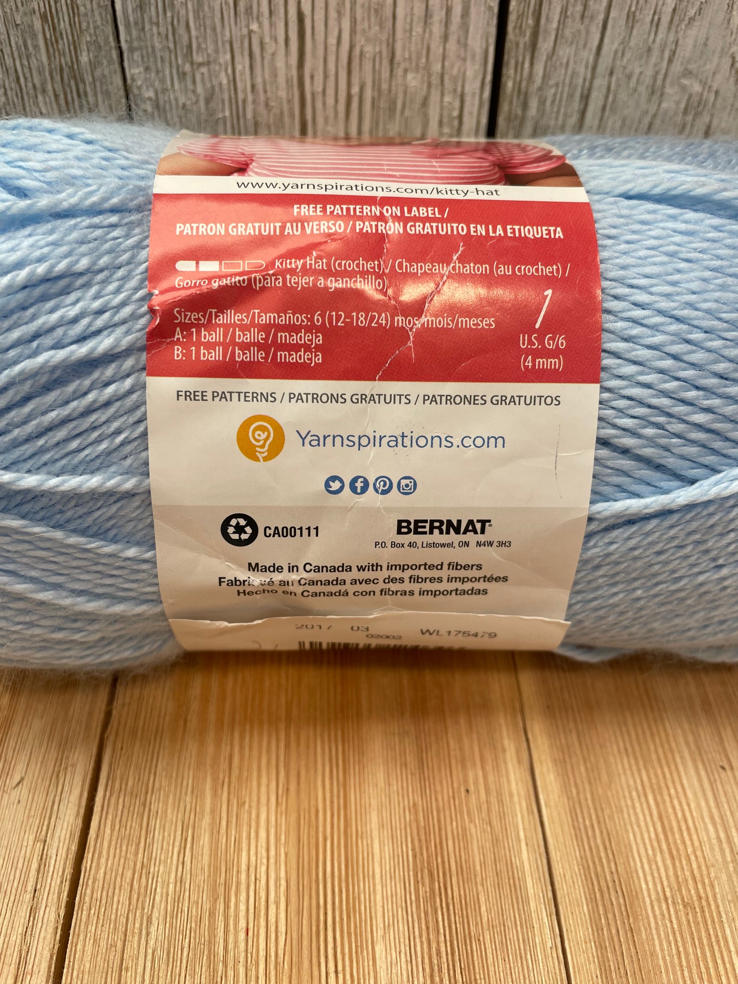 Bernat Softee Baby Yarn Pale Blue Full Skein Acrylic