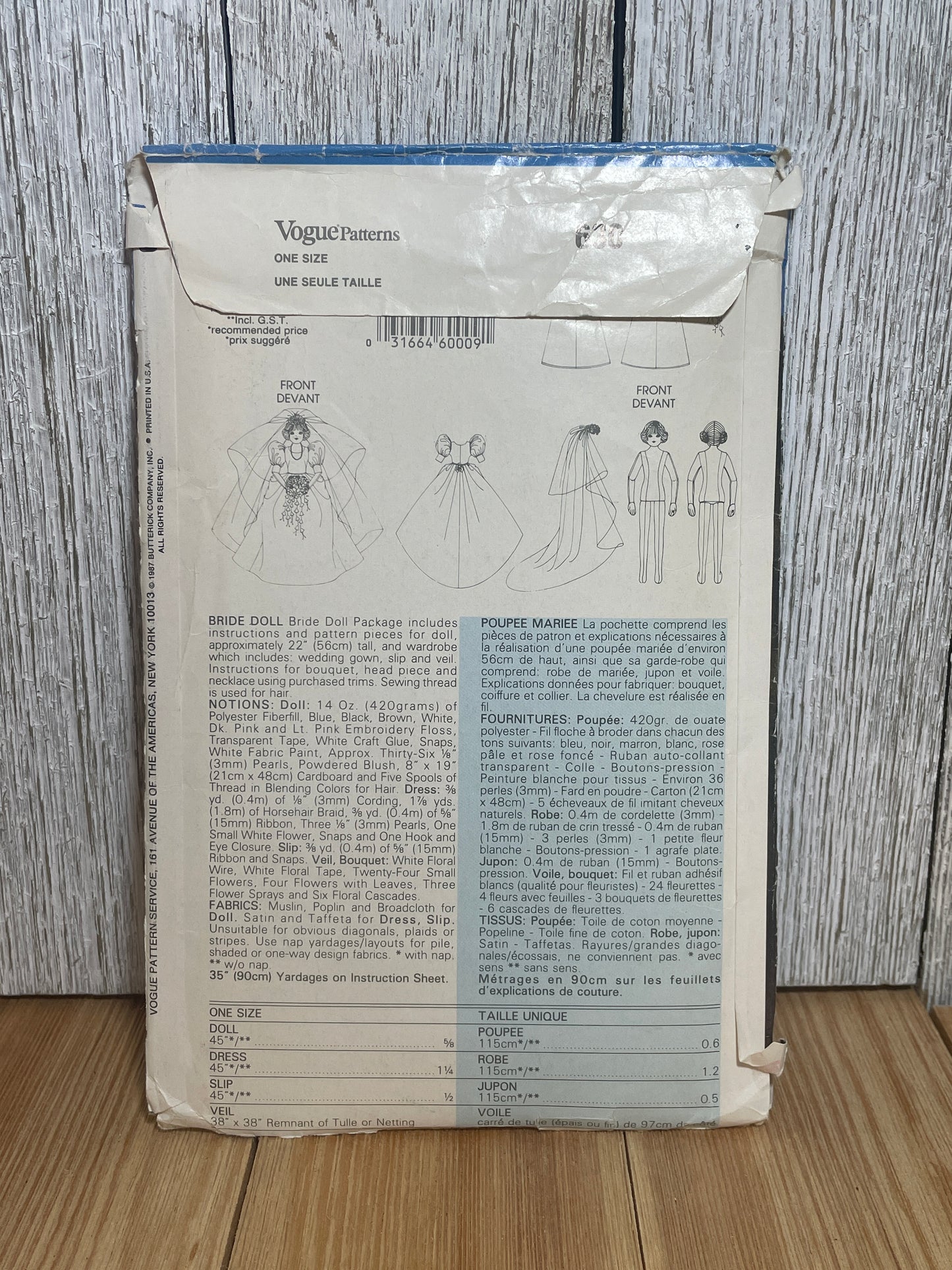 Vogue Craft 630 Stuffed Baby Doll 22" Bride Doll Wedding Dress, Tarin Pattern UNCUT FF