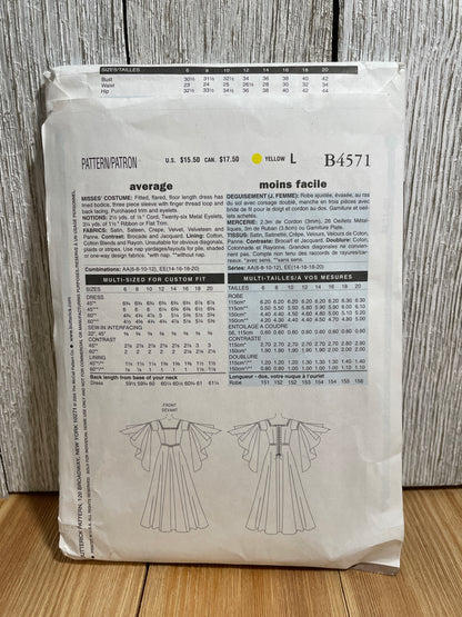 Butterick B4571 Renaissance Princess Gown with Full Bell Sleeves Size 6-12 Pattern UNCUT FF Halloween Costume
