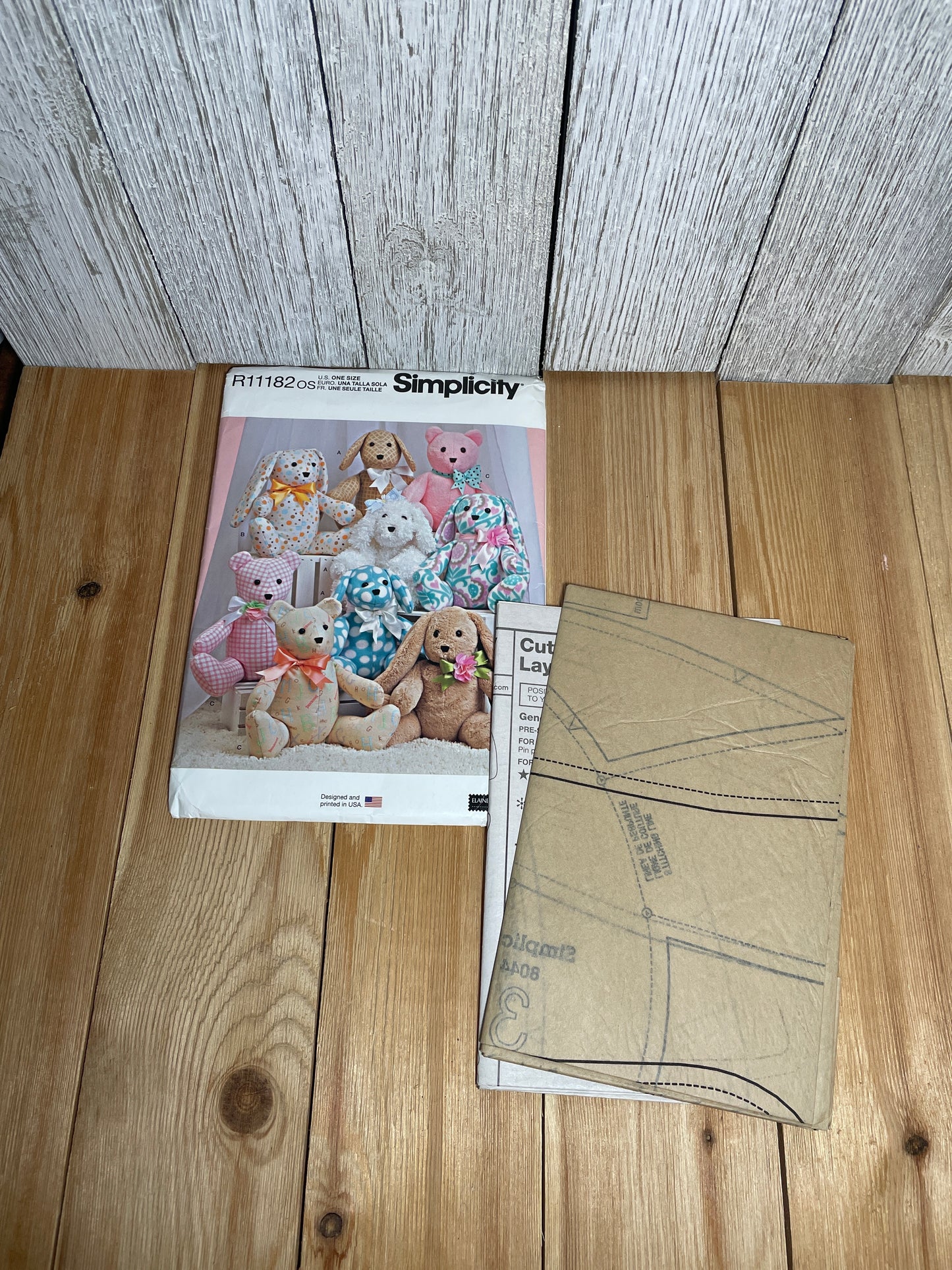 Simplicity R11182 Stuffed Bunny, Bear, Dog Pattern Size 14" Tall Plush Animals Pattern UNCUT FF