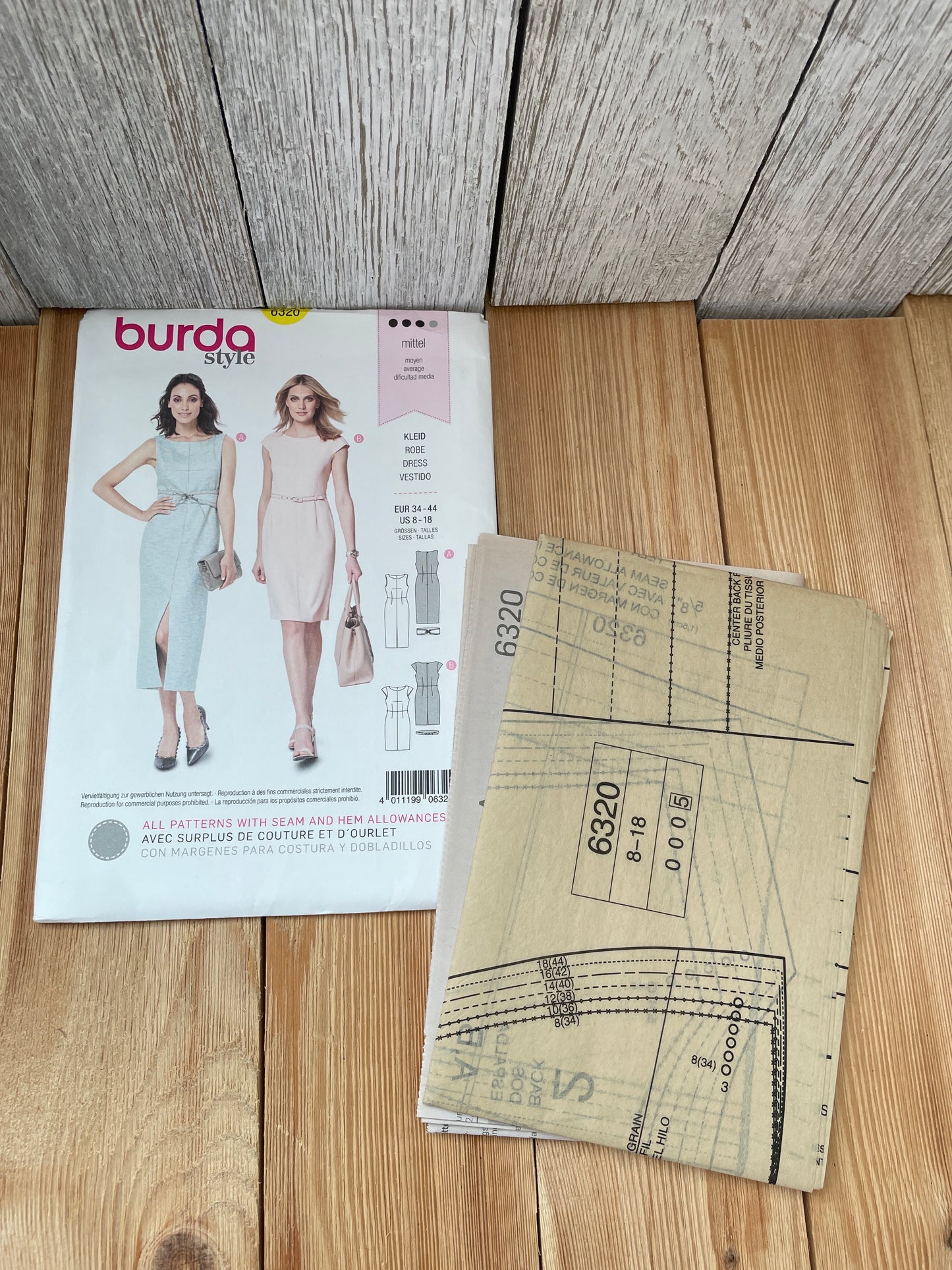 Burda 6320 Misses Sleeveless Knee Length Slim Fit Dress Size 8-18 Uncut FF Sewing Pattern