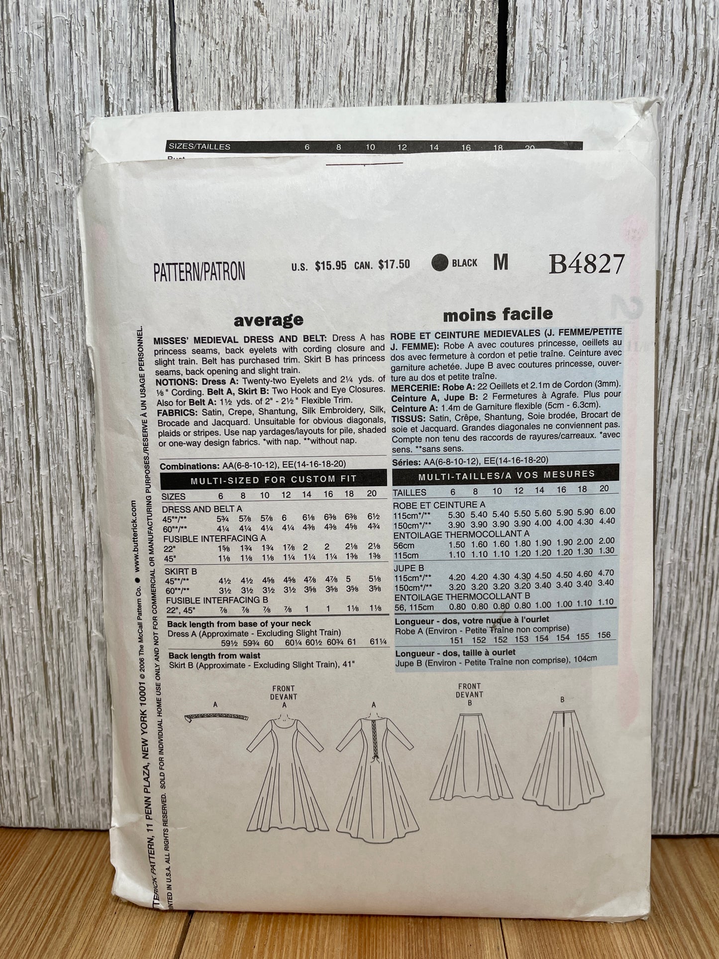 Butterick B4827 Historic Medieval Dress and Belt Size 6-12 UNCUT FF Princess Bride, Ella Enchanted Pattern Costume Halloween