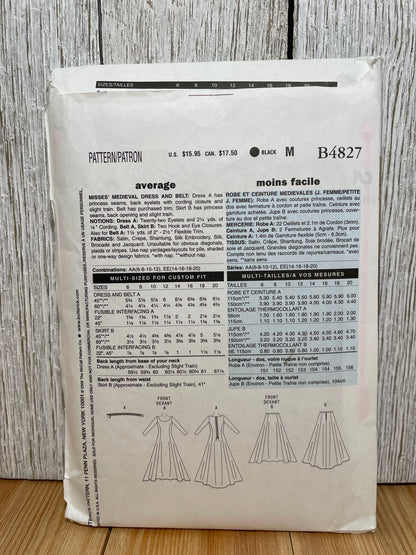 Butterick B4827 Historic Medieval Dress and Belt Size 6-12 UNCUT FF Princess Bride, Ella Enchanted Pattern Costume Halloween