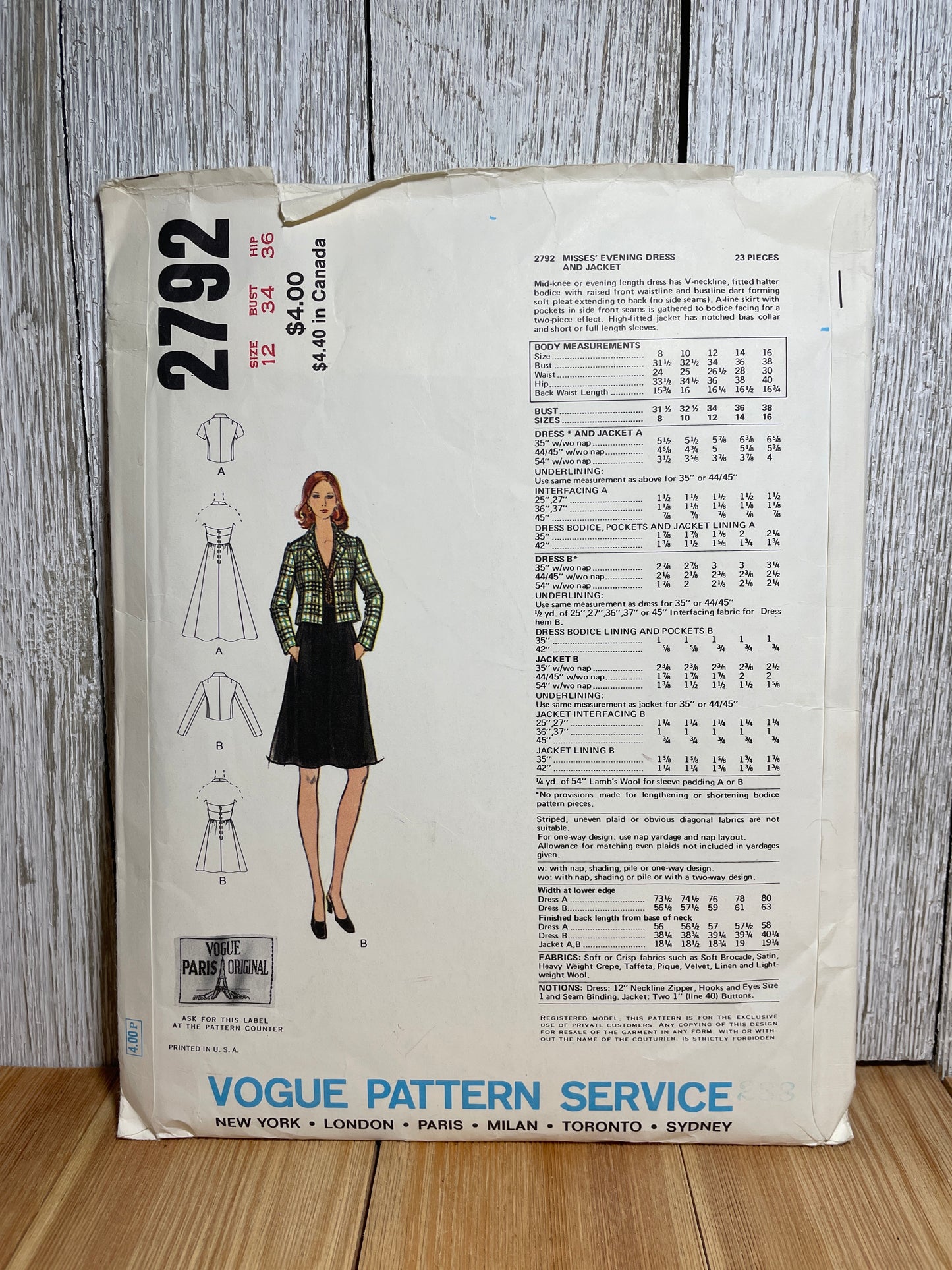 Vogue 2792 V Neck Halter Top Dress and Jacket Size 12 Pattern UNCUT FF
