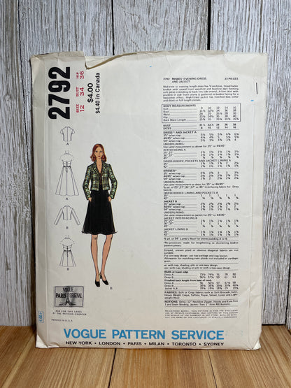 Vogue 2792 V Neck Halter Top Dress and Jacket Size 12 Pattern UNCUT FF