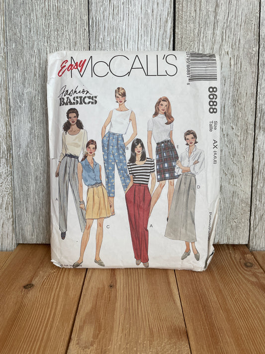 Mccalls 8688Misses Pants and Skirt Size 4-8 Fashion Basics Pattern Uncut FF