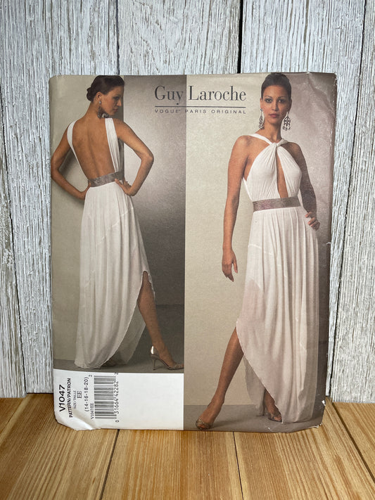 Vogue V1047 Gathered Floor Length Evening Dress with Keyhole Front Drape Size 14-20 Pattern UNCUT FF