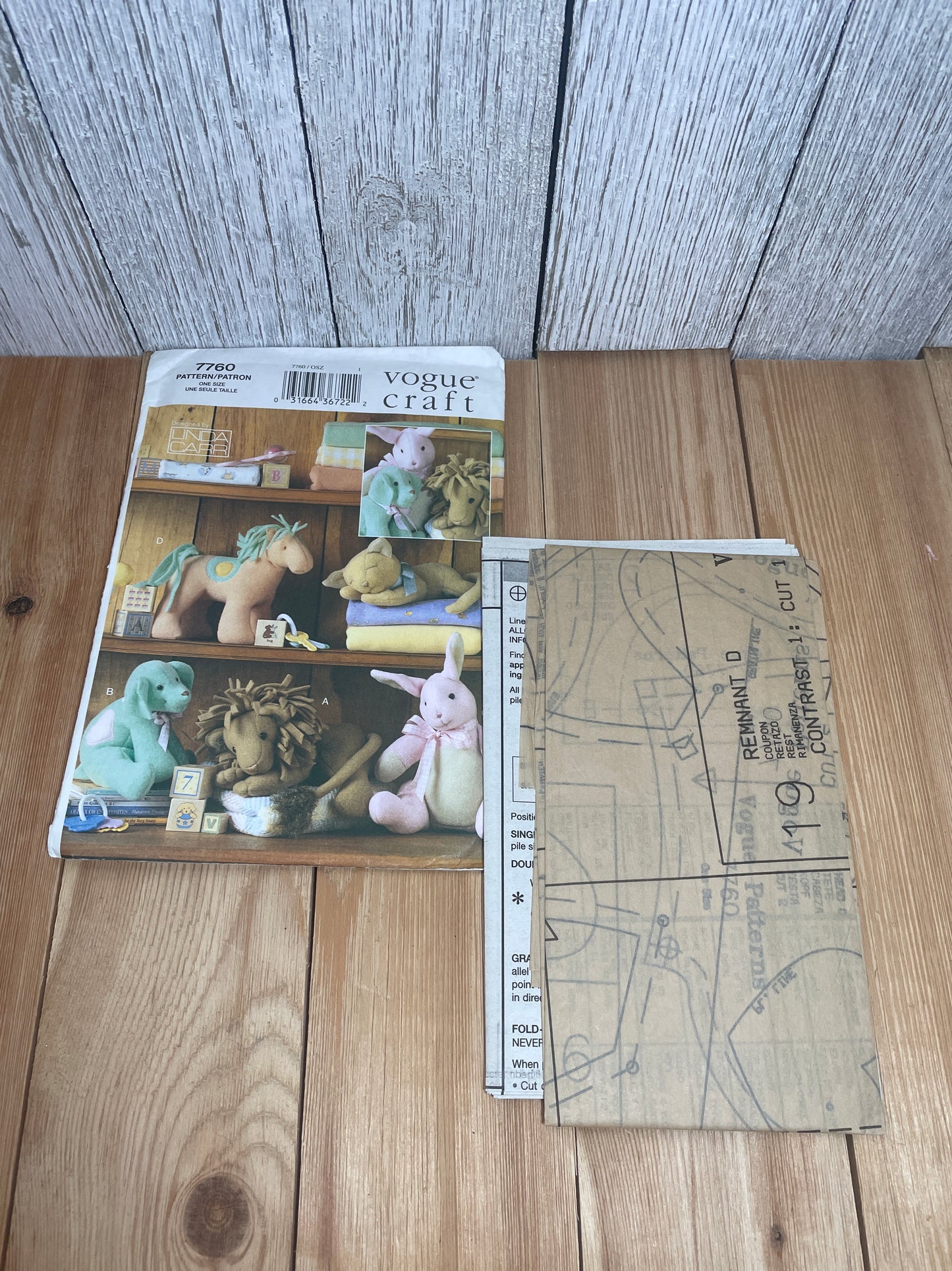 Vogue Craft 7760 Stuffed Bunny, Lion, Cat, Dog, Horse Easy Animals for Baby Pattern UNCUT FF