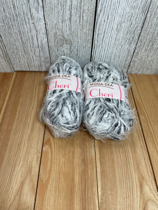 Vintage Moda Dea Cheri Fur Yarn Black and White Neutrals 2 Skein Bundle