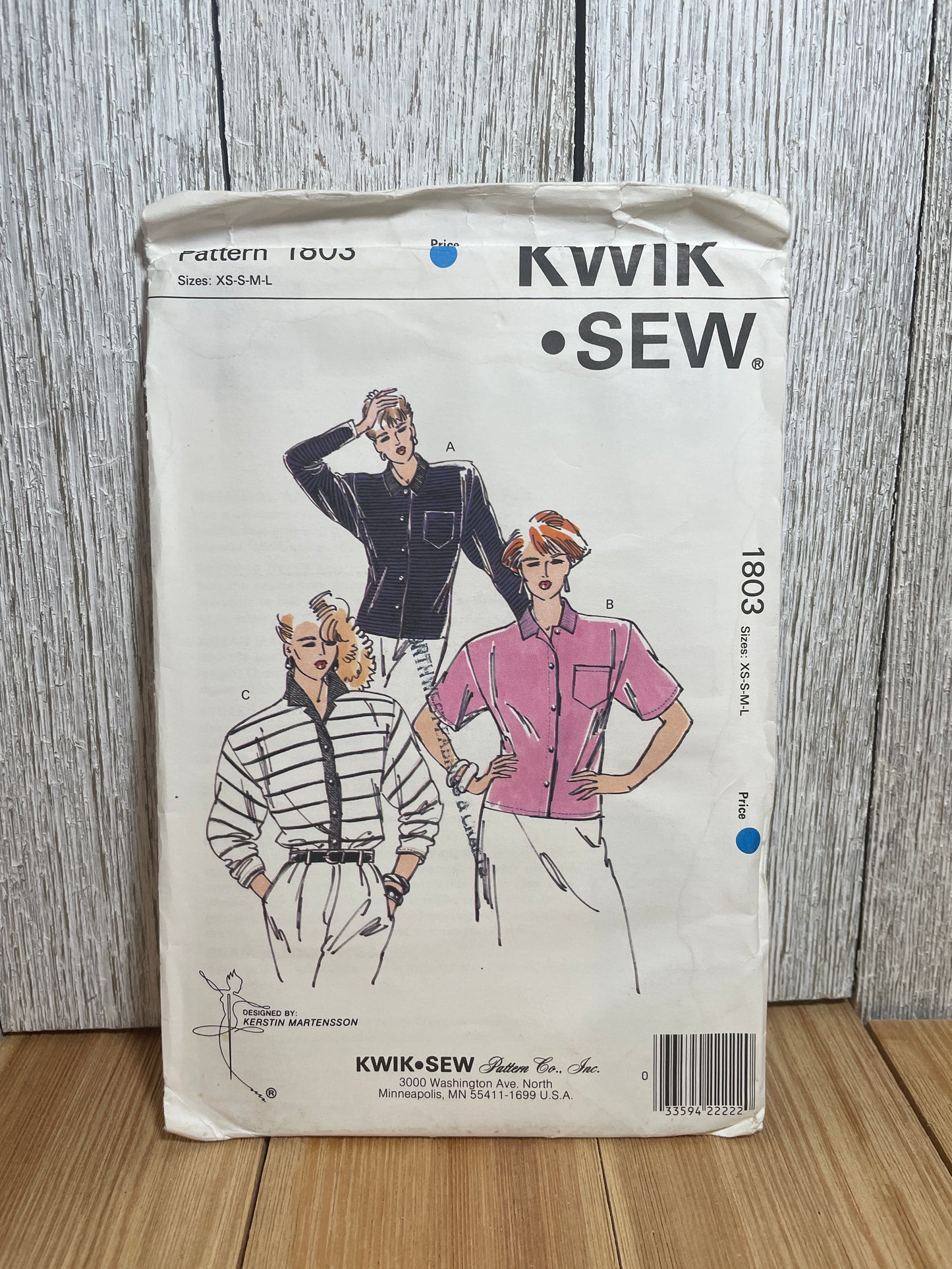 Kwik Sew 1803 Button Up Blouse with Pocket and Room for Shoulder Pads Pattern Size XS-L UNCUT FF Sealed