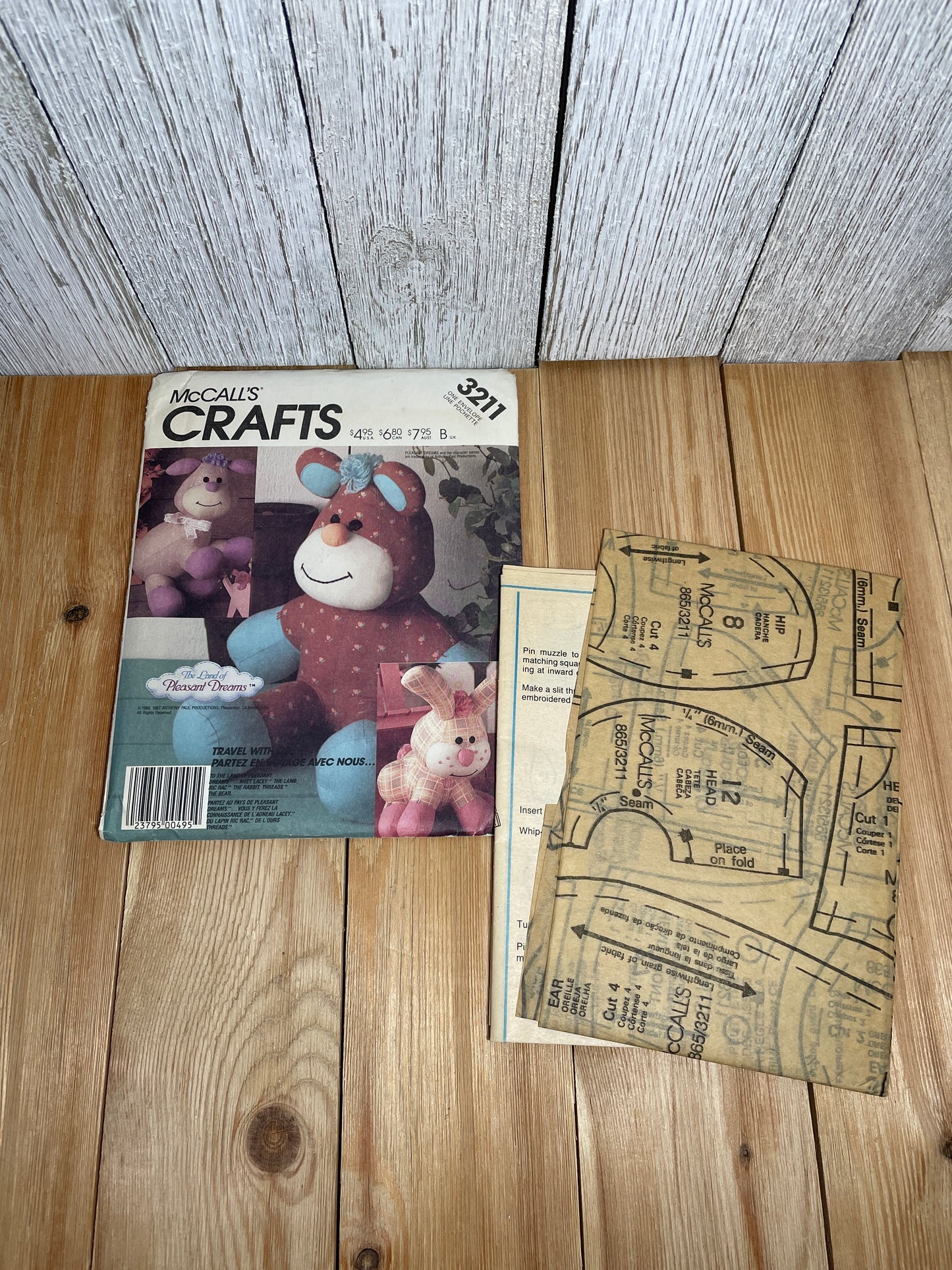 McCall's Crafts 3211 Ric Rac the Rabbit Lacey the Lamb Threads the Bear Stuffed Animal Pattern UNCUT FF
