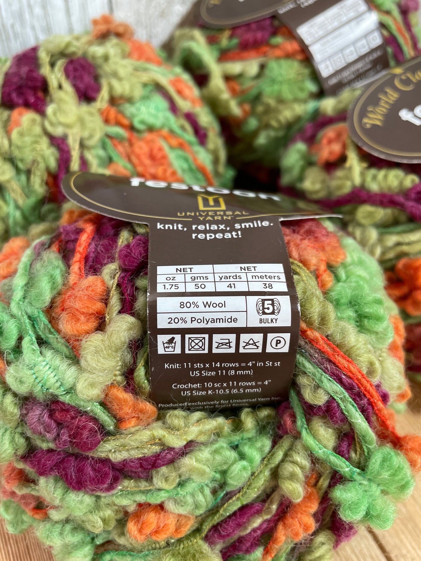 World Class Stash Festoon Yarn Wild Night 4 Skein Bundle Green, Purple, Orange Fuzzy Yarn