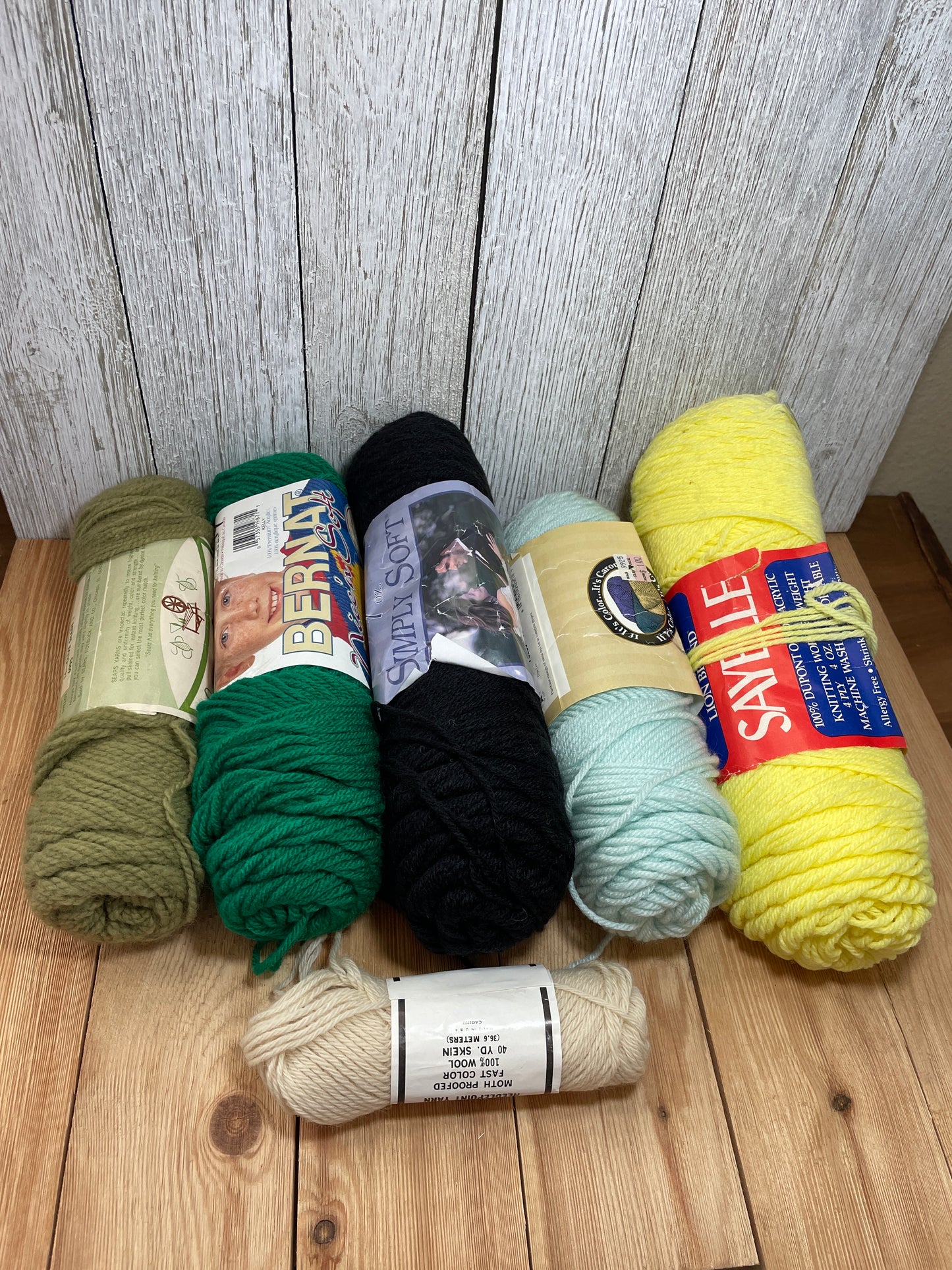 Vintage Acrylic and Wool Yarn Bundle 6 Skeins Bernat, Lion Brand, Caron