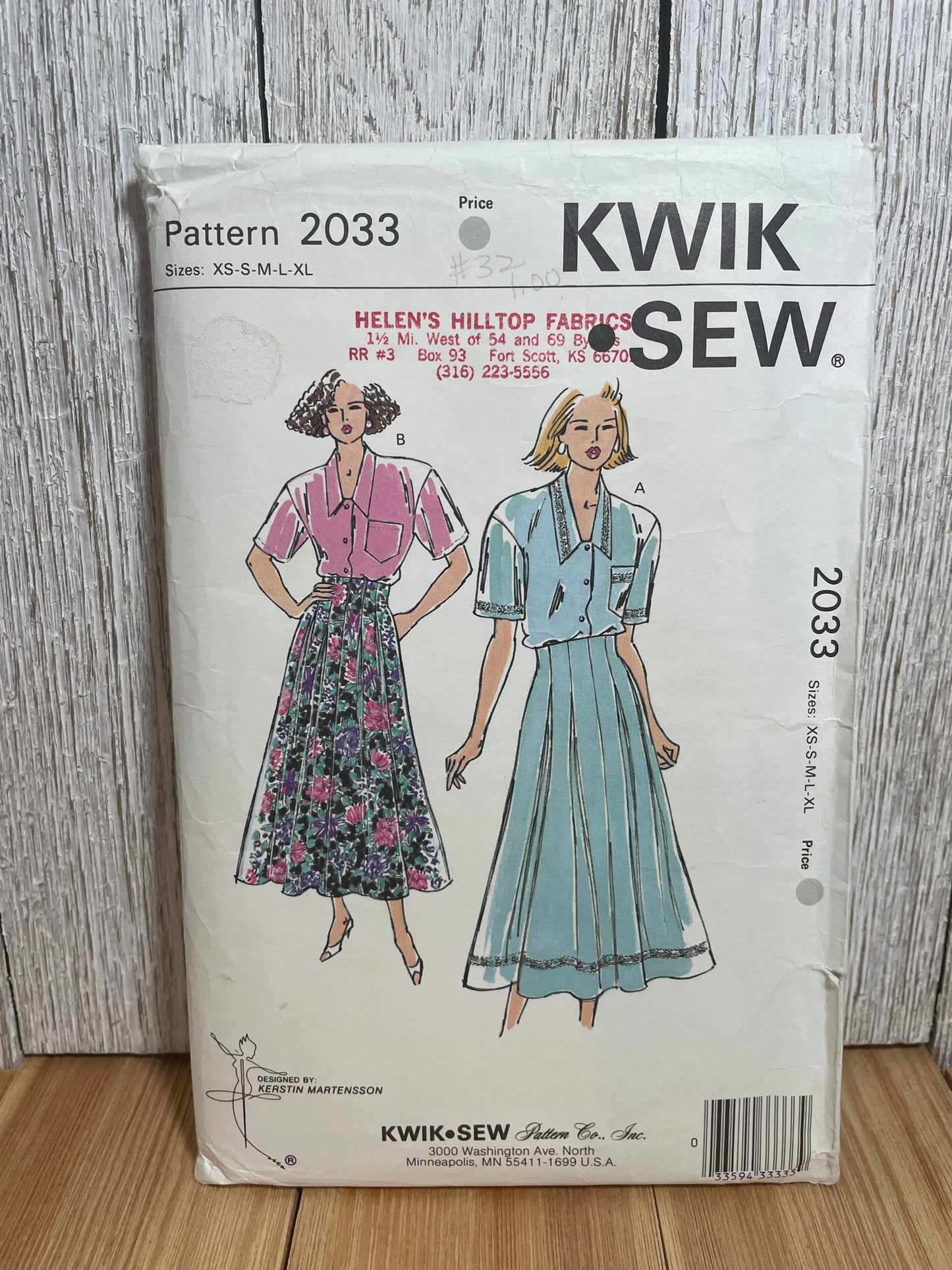Kwik Sew 2033 Loose Fit Button Up Blouse and Pullover Pleated Skirt Pattern Size XS-XL UNCUT FF
