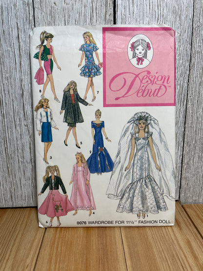 Design Debut 0076 Wardrobe for 11.5" Fashion Doll Pattern Wedding Dress, Summer Dress, Robe UNCUT FF