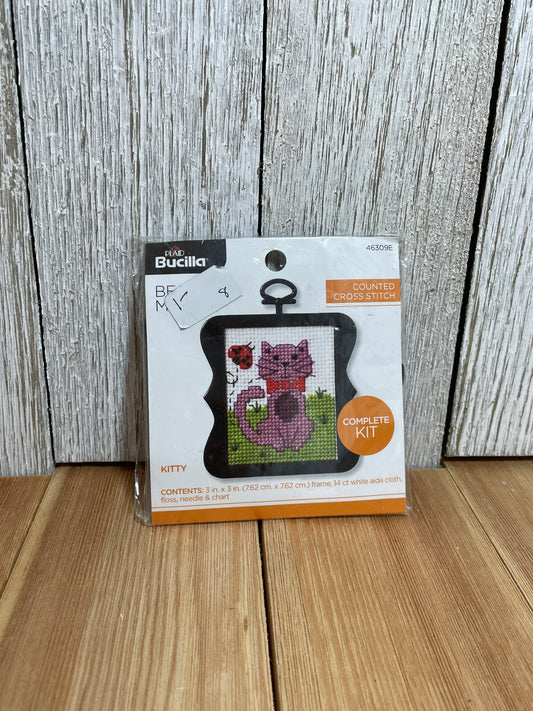 Bucilla Kitty Beginner Cross Stitch Kit with Frame 46309E Full Kit Sealed