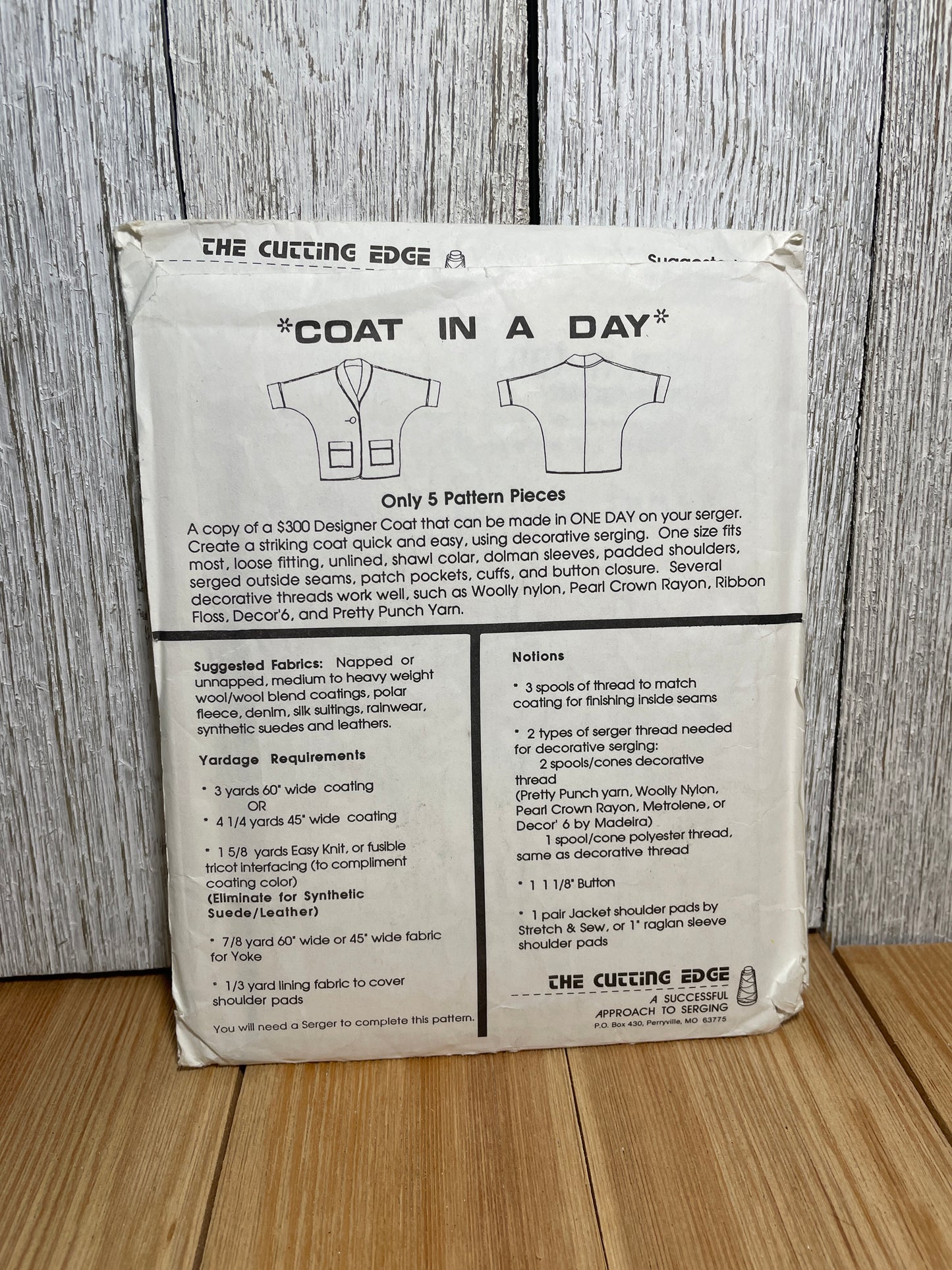 The Cutting Edge Coat in a Day Serger Pattern Oversize Coat with Pockets and Collar One Size Fits Most UNCUT FF