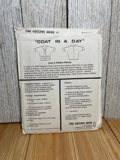 The Cutting Edge Coat in a Day Serger Pattern Oversize Coat with Pockets and Collar One Size Fits Most UNCUT FF