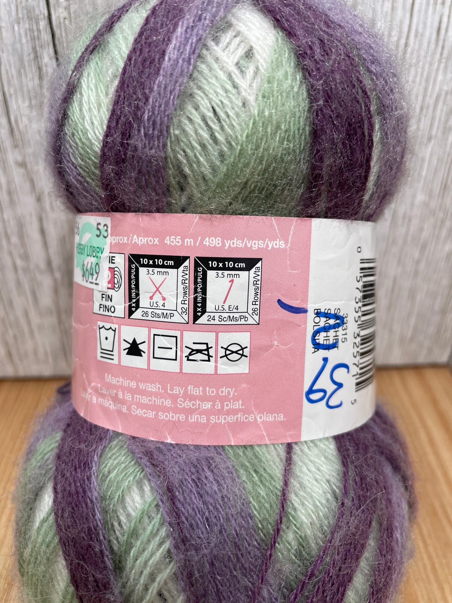 Patons Lace Mohair Wool Yarn Sachet Green Purple White Skein 78g