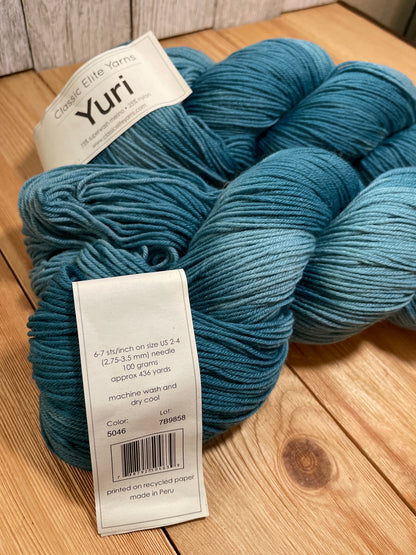 Classic Elite Yarns Yuri Teal Blue 5046 Sock Weight Wool Yarn 2 Skein Bundle