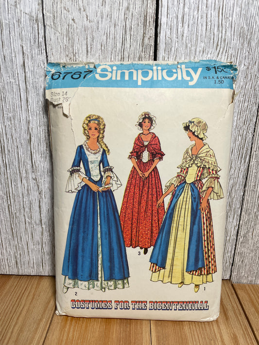 Simplicity 6787 Bicentennial Costume Including Cap, Flared Skirt, Shawl and Top Size 14 Pattern UNCUT FF Halloween Costume