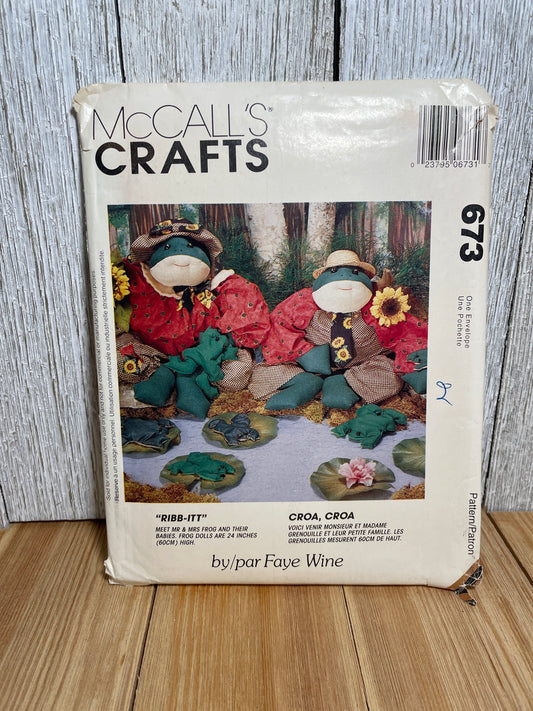 McCall's Crafts 673 Mr. and Mrs. Frog 24" Frog Stuffed Animal Ribb-Itt Pattern UNCUT FF