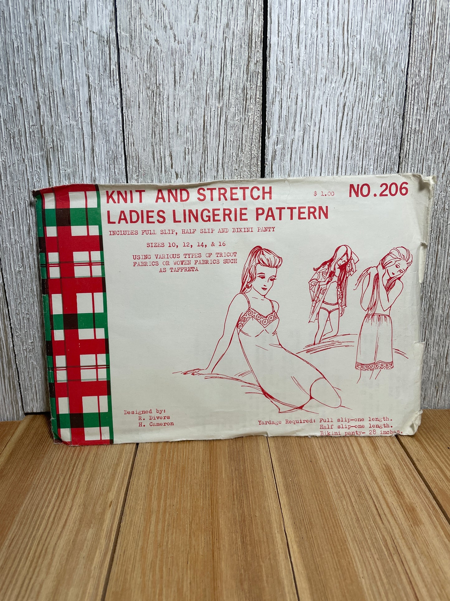 Knit and Stretch Ladies Lingerie Pattern No. 206 Full Slip, Half Slip, Bikini Panty Size 10-16 UNCUT FF
