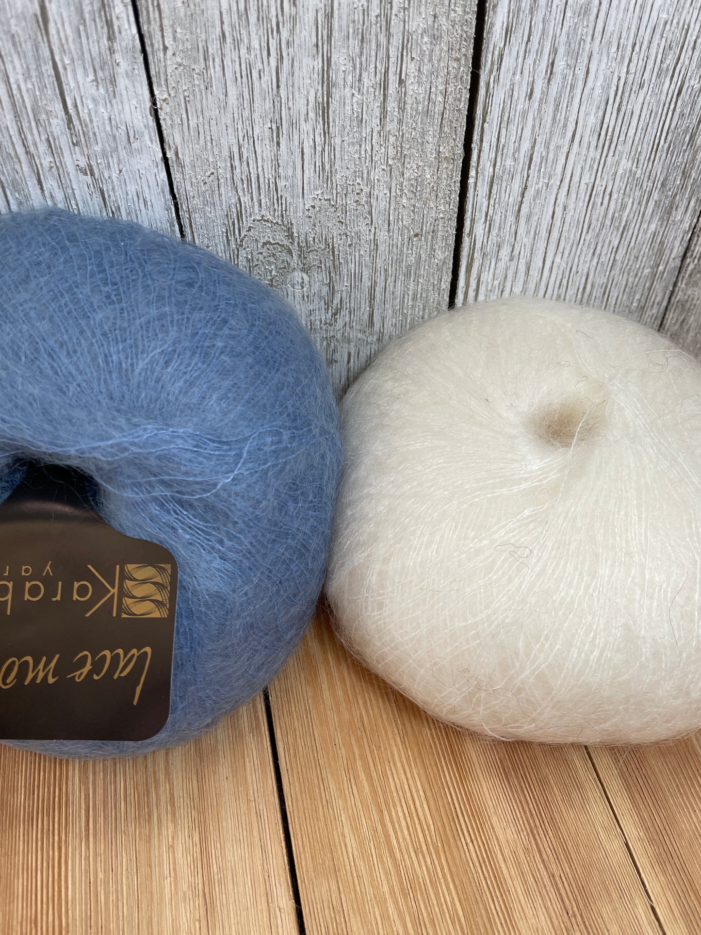 Lace Mohair Yarn Karabella Blue and White Yarn 2 Skein Bundle