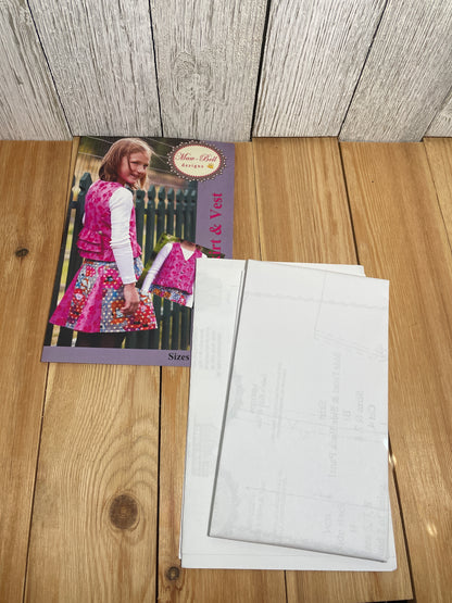 Maw Bell Designs Sadie's Skirt and Vest Pattern Ruffled Vest and Pleated Skirt for Children Size 6-8 UNCUT FF