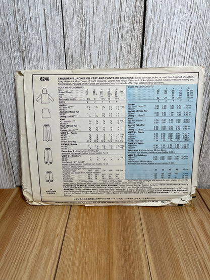 McCall's 8246 Children's Jacket Vest Pants Knickers Size 2 Pattern Uncut FF