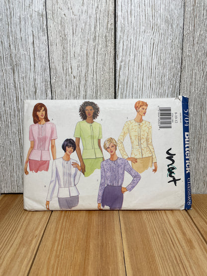 Butterick 5704 Petite Top Tulip Pleated Blouse Pattern Two Sleeve Lengths Size 8-12 UNCUT FF
