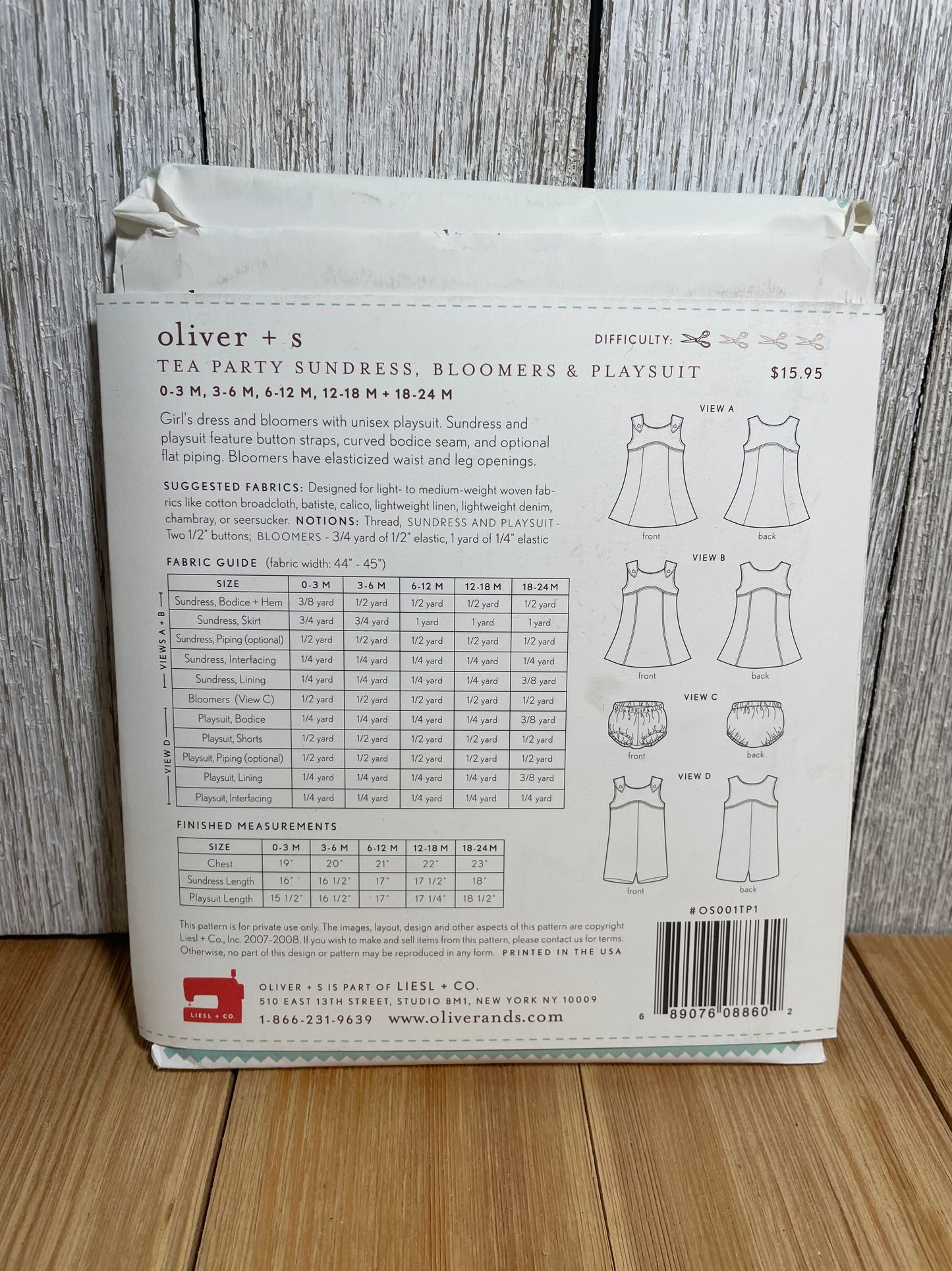 Oliver + S Girls Child Dress and Shorts Physical Pattern (U PIC Pattern) UNCUT FACTORY FOLDED Oliver and S