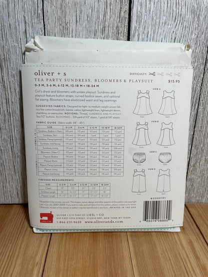 Oliver + S Girls Child Dress and Shorts Physical Pattern (U PIC Pattern) UNCUT FACTORY FOLDED Oliver and S