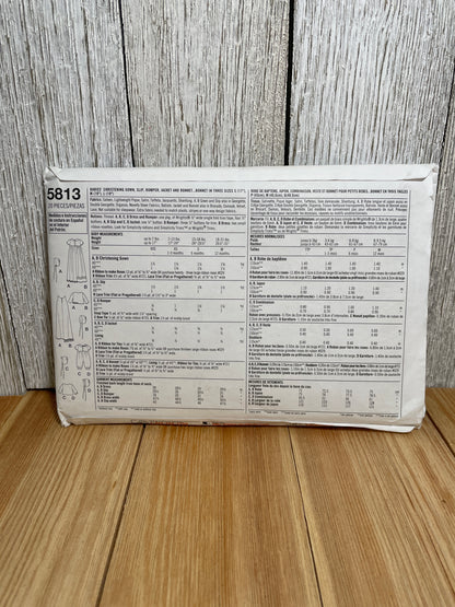 Simplicity 5813 Baby Christening Gown Slip Romper Jacket and Bonnet Size XXS-M Pattern Uncut FF