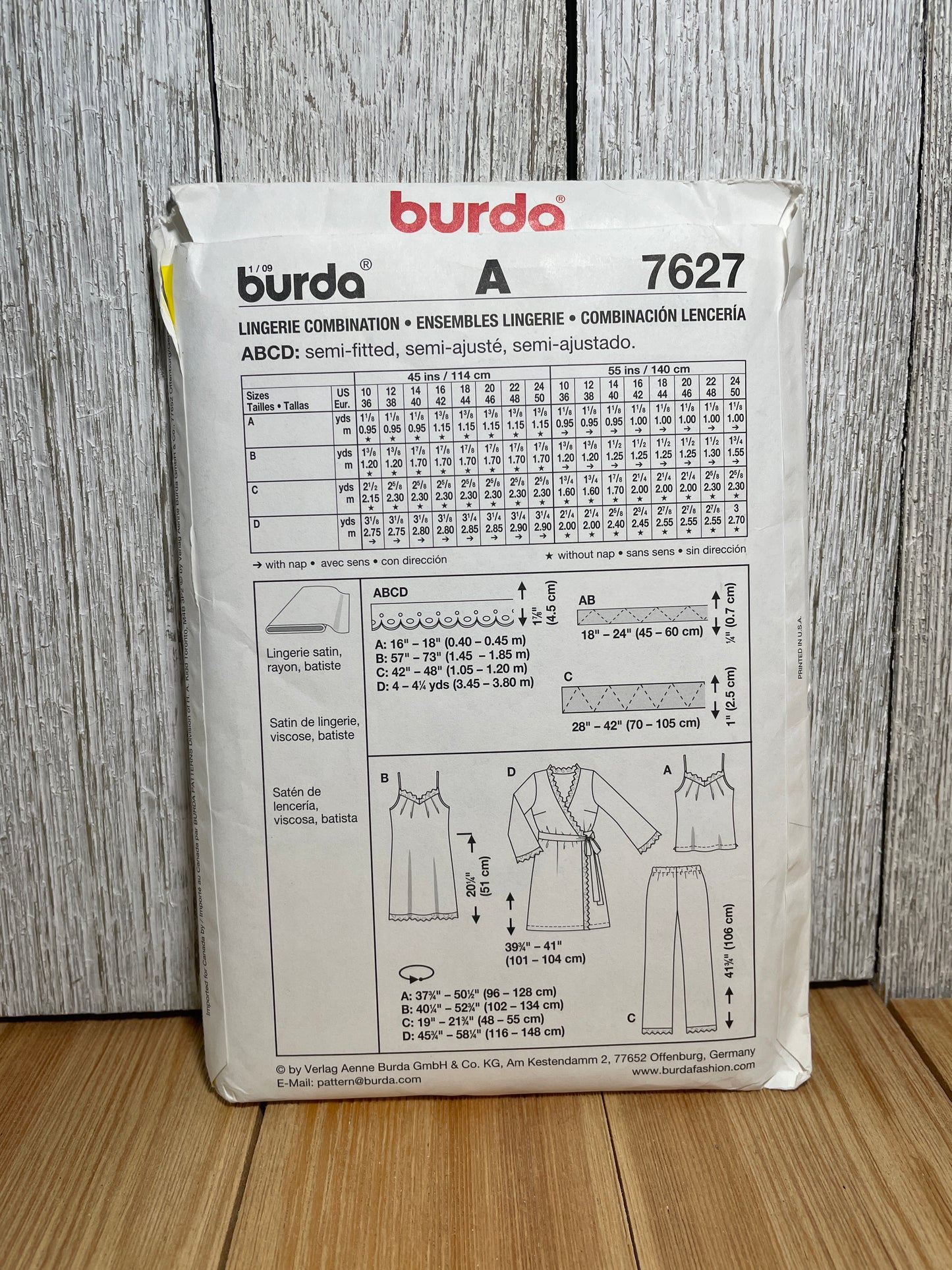 Burda 7627 Sleepwear Lingerie Nighty Robe Tank Top and Pants Pattern Plus Size 10-24 UNCUT FF