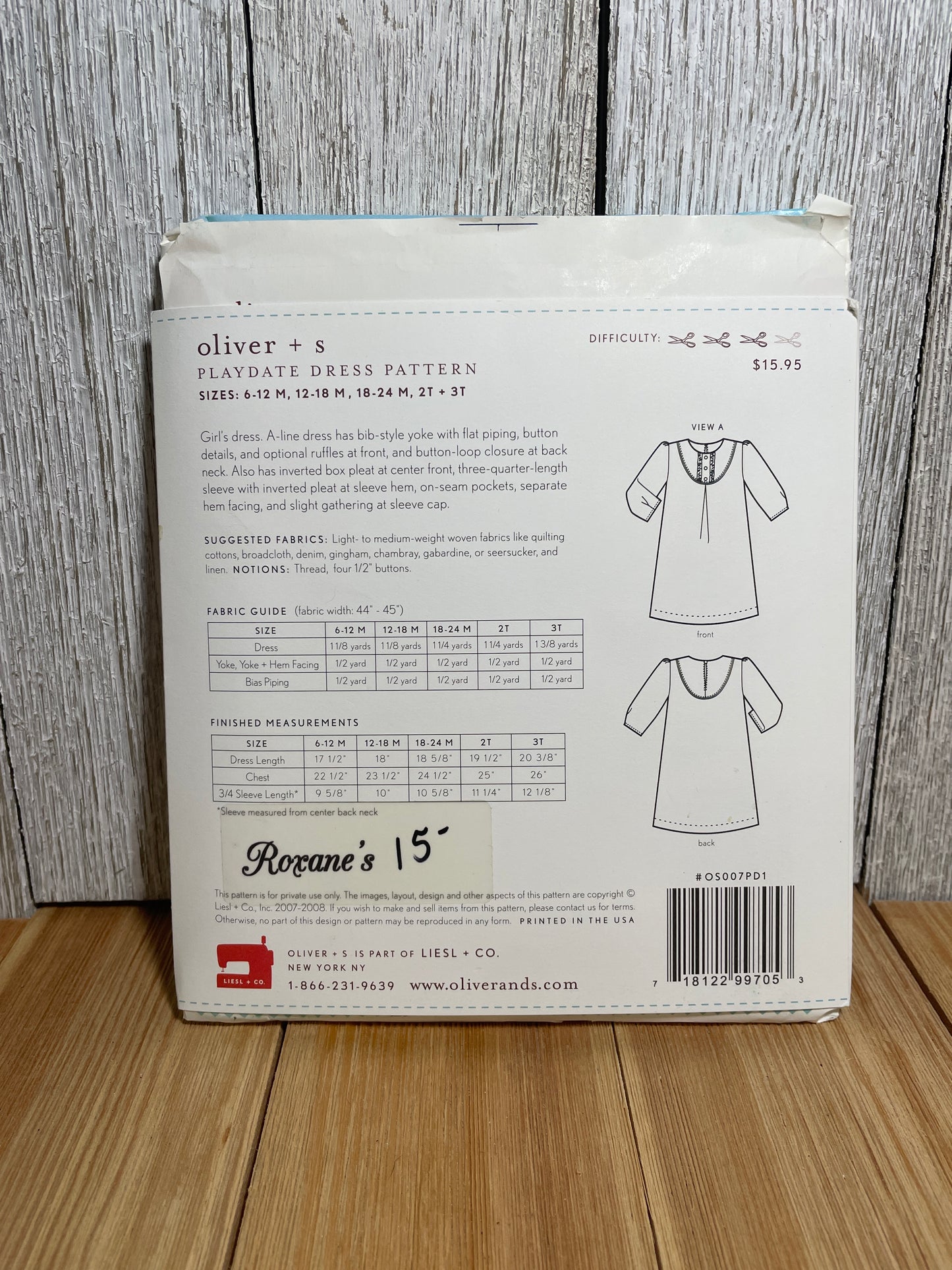 Oliver + S Girls Child Dress and Shorts Physical Pattern (U PIC Pattern) UNCUT FACTORY FOLDED Oliver and S