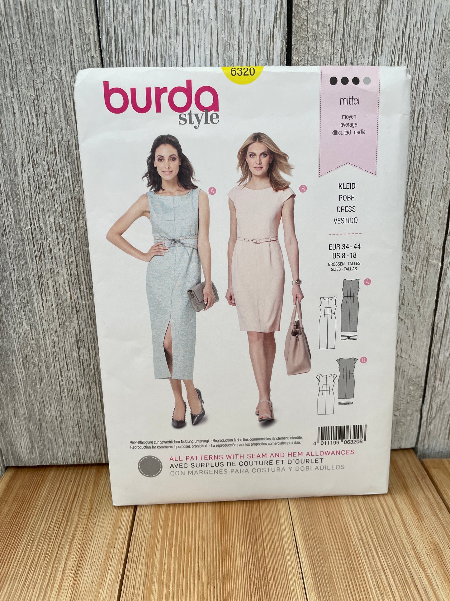 Burda 6320 Misses Sleeveless Knee Length Slim Fit Dress Size 8-18 Uncut FF Sewing Pattern