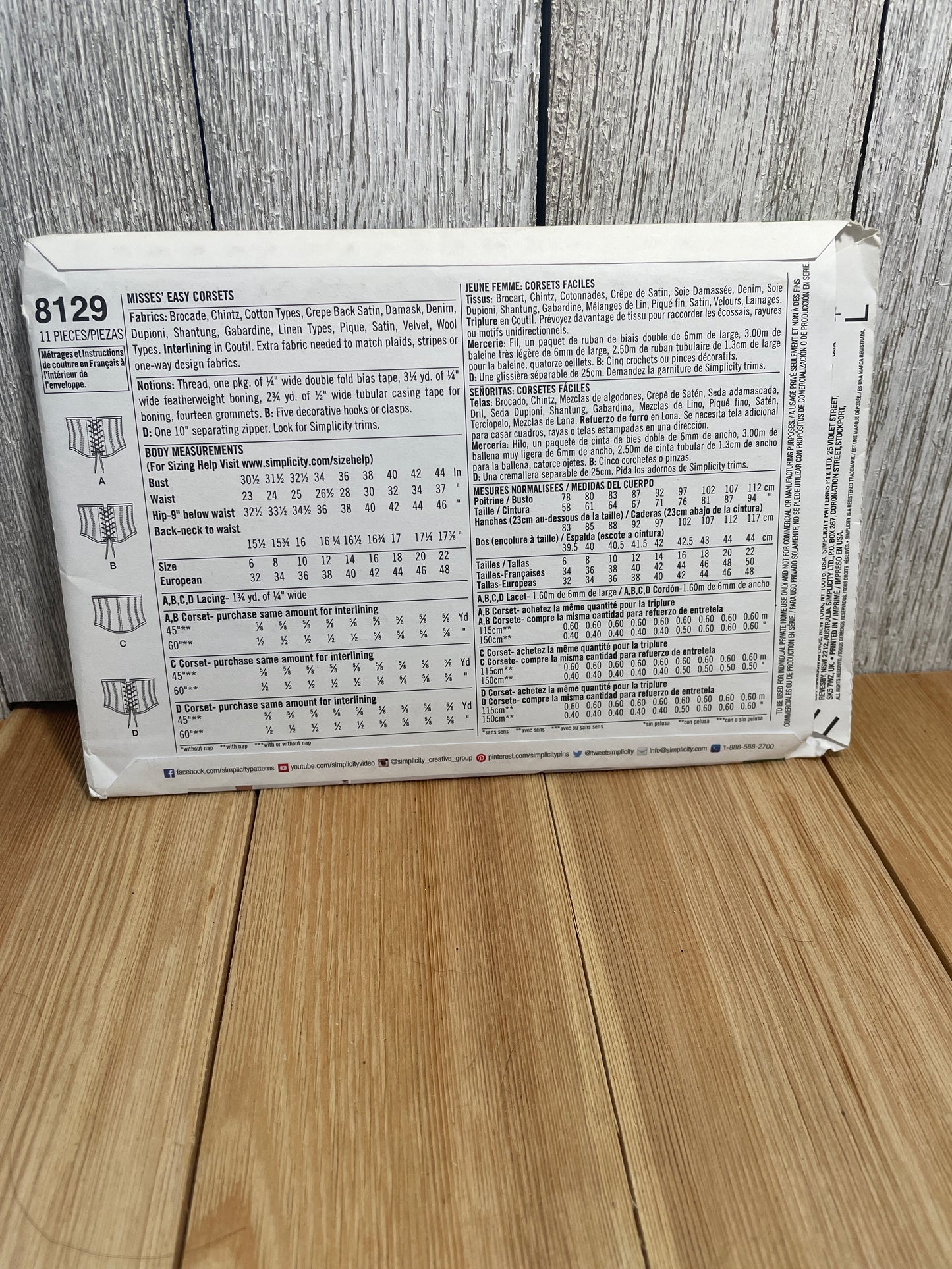 Simplicity 8129 Easy Corset Costume Pattern Size 14-22 Uncut FF Halloween