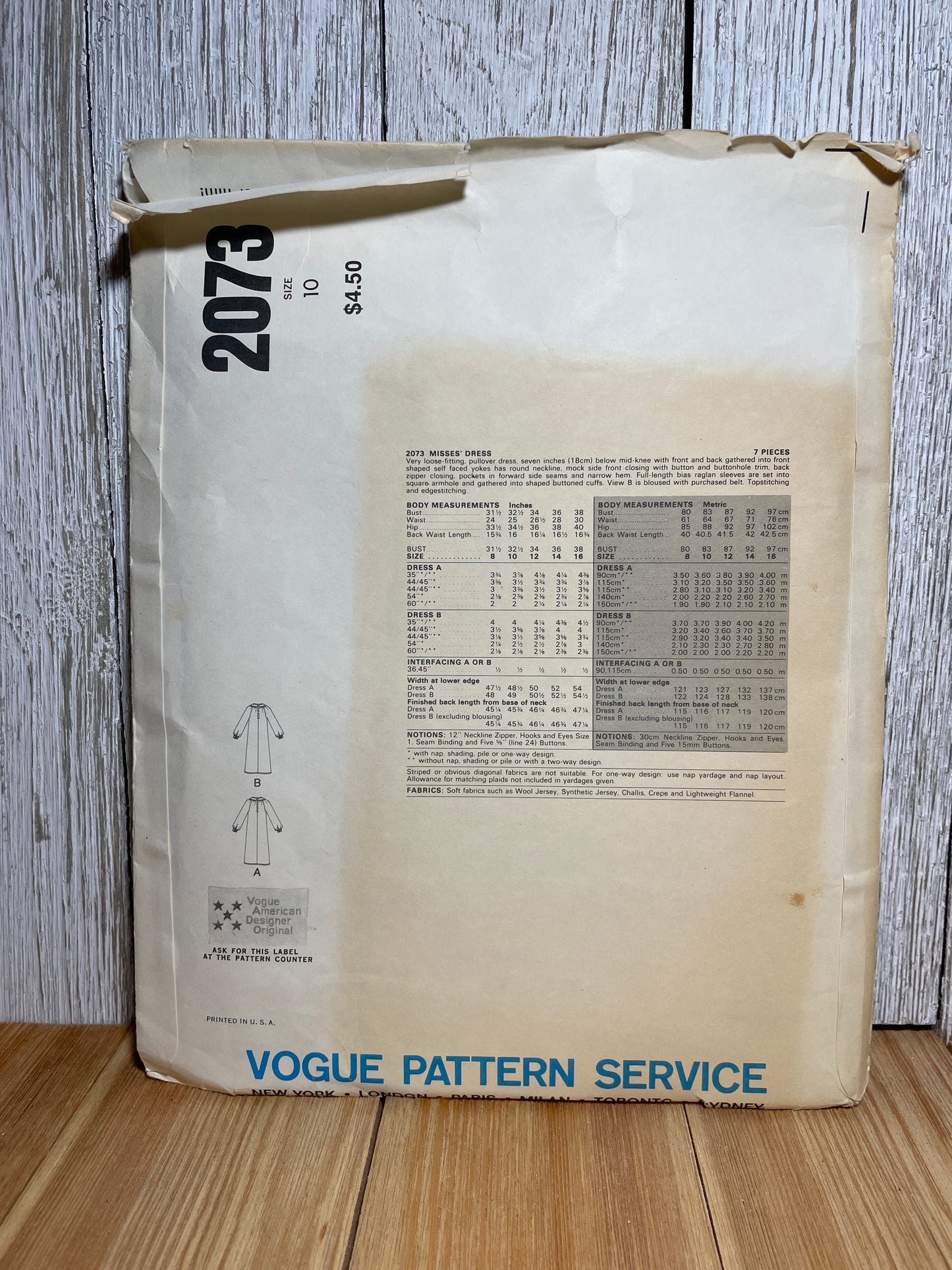 Vogue 2073 Mid Knee Pullover Dress with Button Detail Size 10 Pattern UNCUT FF