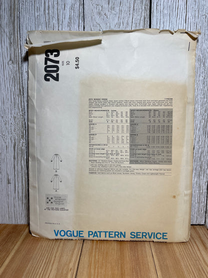 Vogue 2073 Mid Knee Pullover Dress with Button Detail Size 10 Pattern UNCUT FF