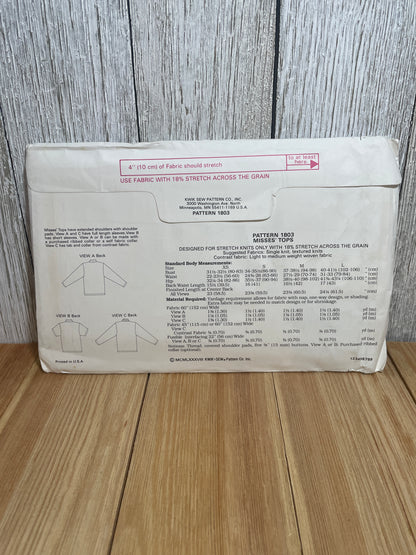 Kwik Sew 1803 Button Up Blouse with Pocket and Room for Shoulder Pads Pattern Size XS-L UNCUT FF Sealed