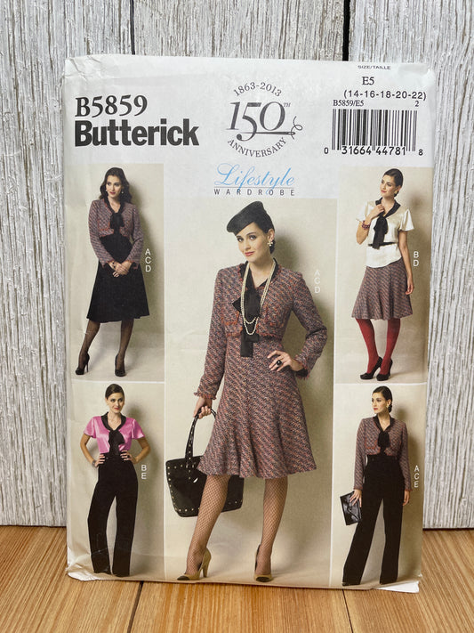Butterick B5859 Easy Retro Style Cropped Jacket Blouse Skirt Flared High Waisted Pants Pattern Size 14-22 UNCUT FF