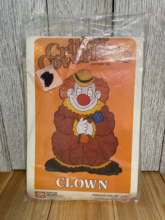 Down on the Farm Critter Coverlette 129 Clown Finished Size 42"x54" Pattern UNCUT FF NOS