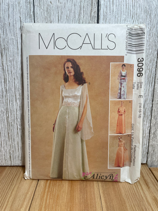 McCall's 3096 Petite Summer Gown with Square Neck and Flowy Sleeves Bridesmaids Pattern Size 14-18 UNCUT FF
