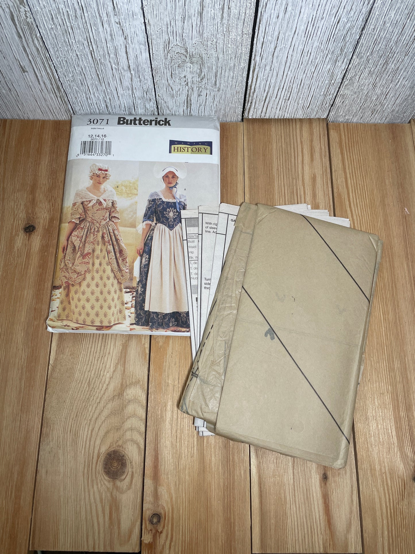 Butterick 3071 Historical 18th 19th Century Gown Bonnet Shawl Pattern Costume Size 12-16 UNCUT FF Halloween