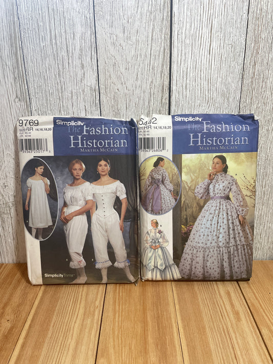 Simplicity 9769/ 5442 Fashion Historian Authentic Civil War Undergarments and Gown Bundle Pattern Size 14-20 UNCUT FF