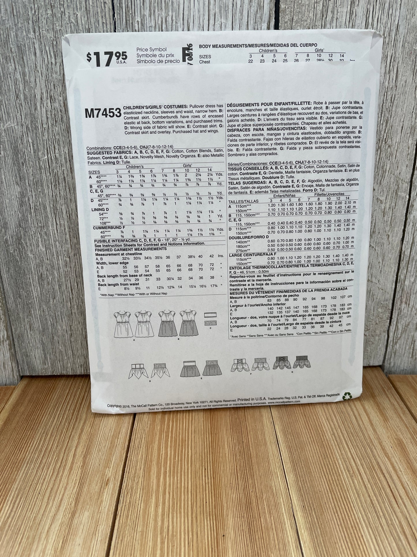 McCall's M7453 Child Size 3-6 Fairytale Angel Halloween Costume Uncut FF Sewing Pattern