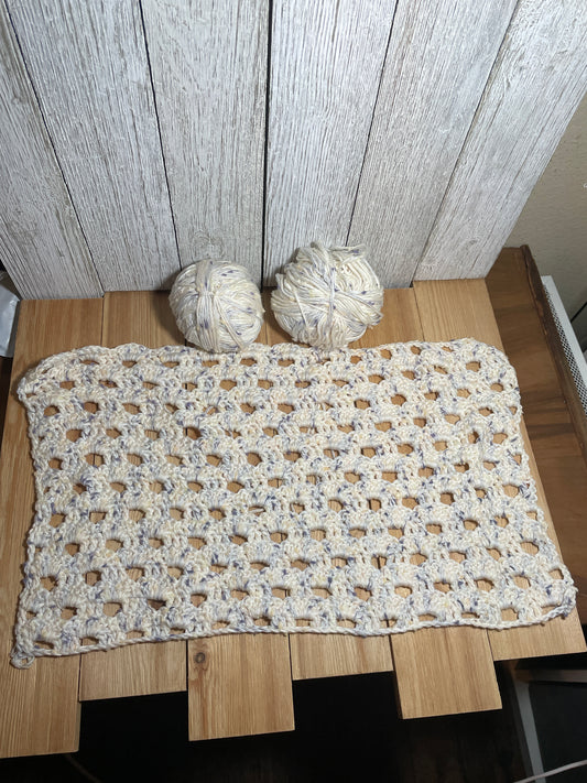 Abandoned Project Crochet Shell Square Super Soft White and Blue Yarn