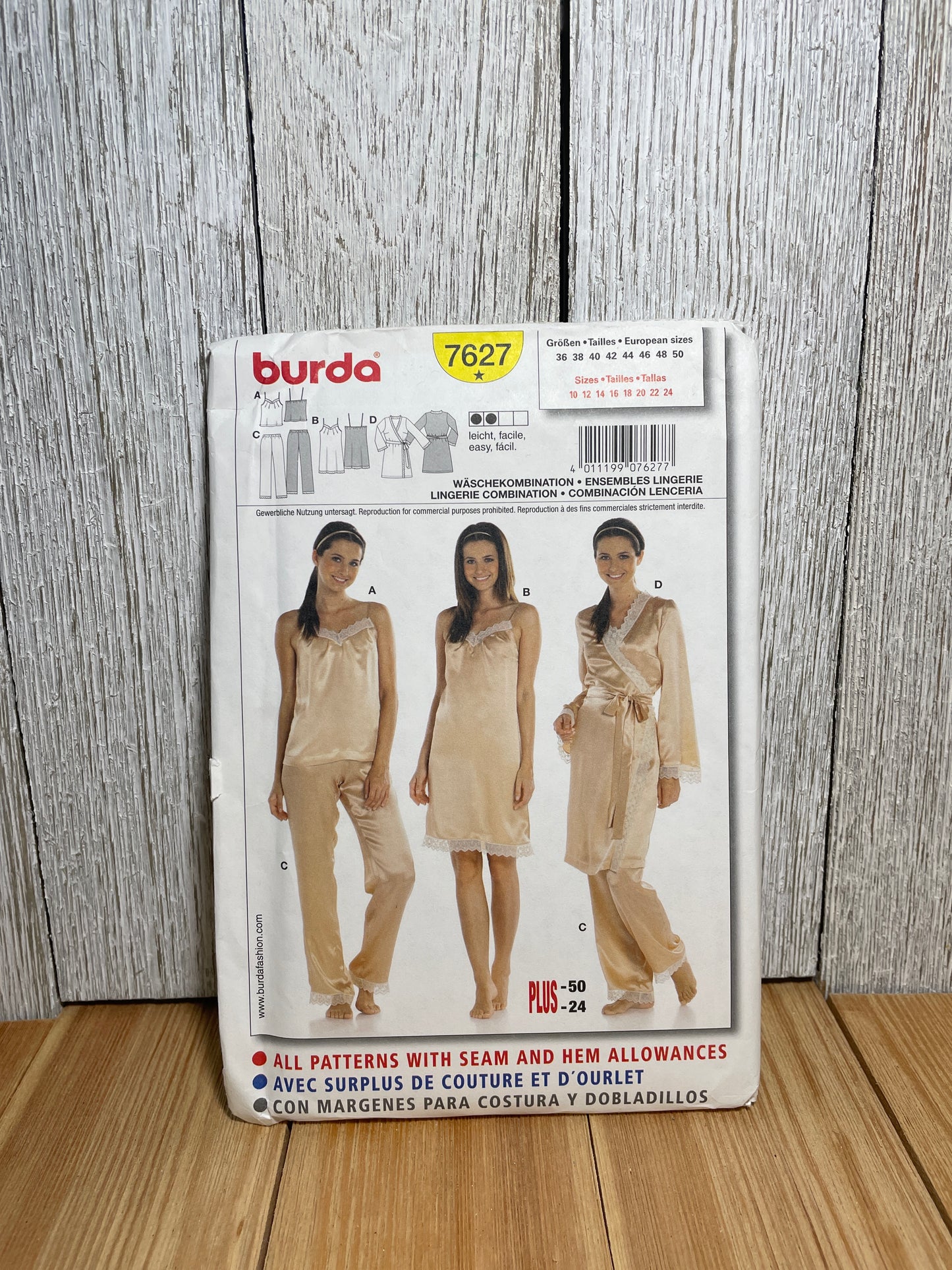 Burda 7627 Sleepwear Lingerie Nighty Robe Tank Top and Pants Pattern Plus Size 10-24 UNCUT FF
